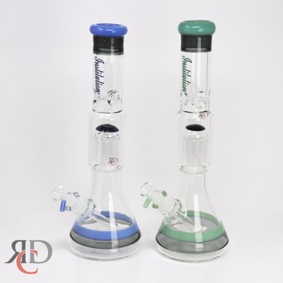 WATER PIPE 7MM THICK GLASS WITH 12ARM TREE PERC DOUBLE COLOR COMBINATION WP4042 1CT